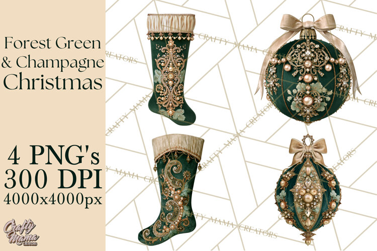 Forest Green Champagne Christmas Clipart PNG example image 1