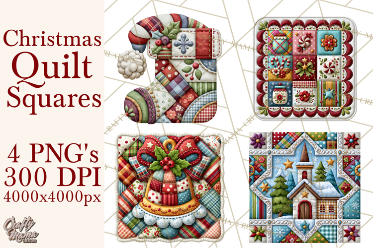 Christmas Quilt Square Patterns PNG