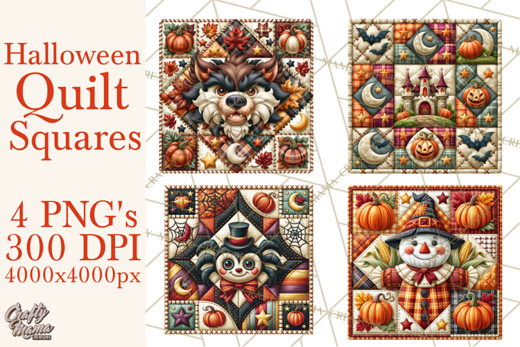 Halloween Quilt Square Patterns PNG Clipart