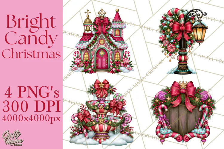 Bright Candy Christmas Village PNG, Whimsical Christmas
