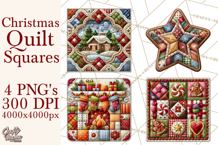 Christmas Quilt Square Patterns PNG