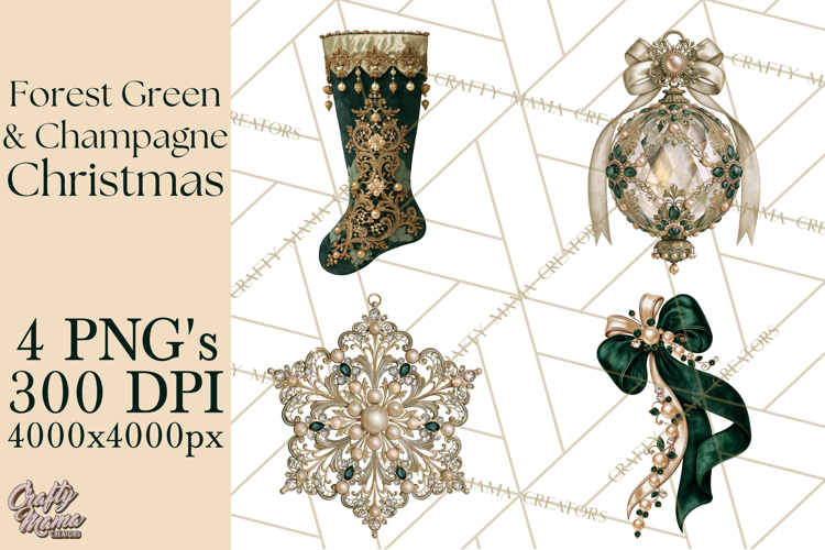 Forest Green Champagne Christmas Clipart PNG
