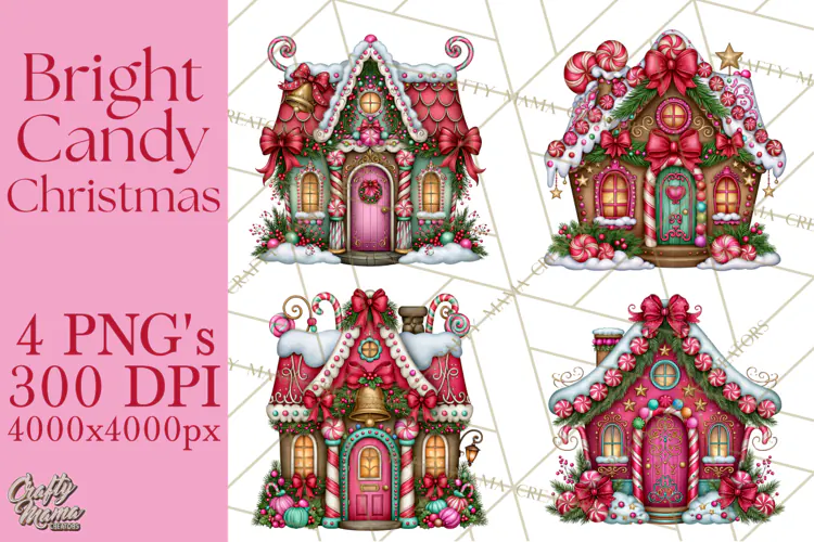 Bright Candy Christmas Village PNG, Whimsical Christmas