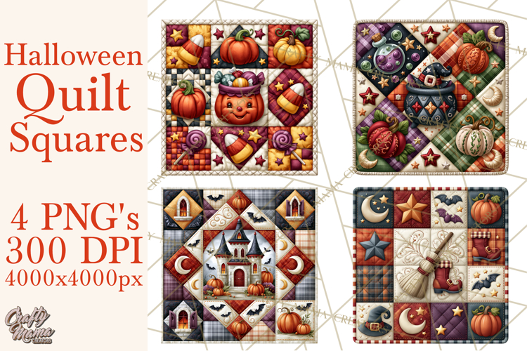 Halloween Quilt Square Patterns PNG Clipart
