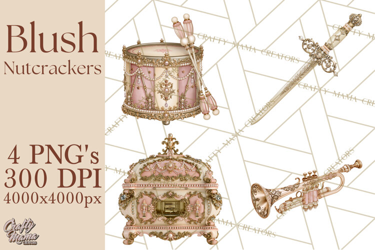 Luxury Nutcracker Clipart PNG, Blush Champagne Christmas example image 1