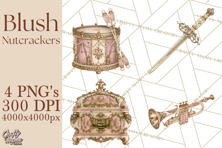 Luxury Nutcracker Clipart PNG, Blush Champagne Christmas