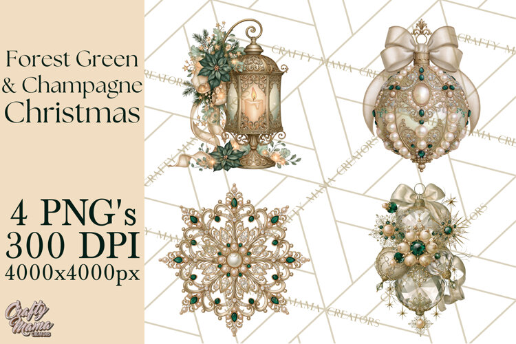 Forest Green Champagne Christmas Clipart PNG example image 1