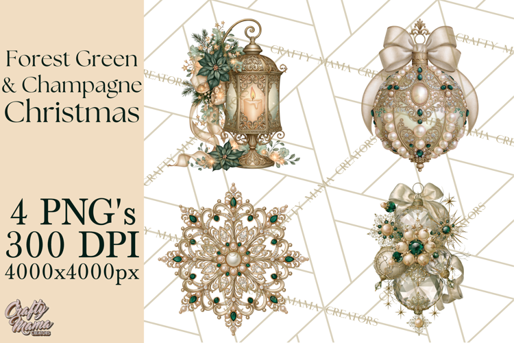 Forest Green Champagne Christmas Clipart PNG