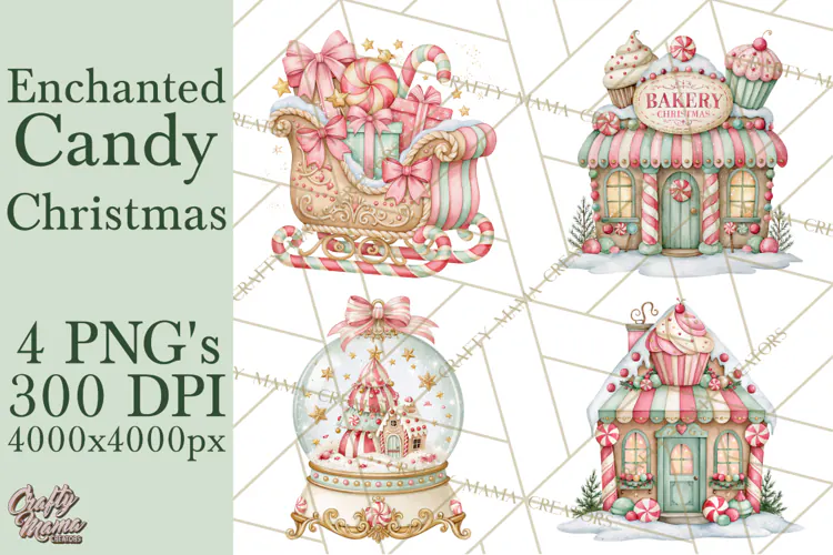 Candy Christmas Village PNG, Enchanted Christmas Decorations