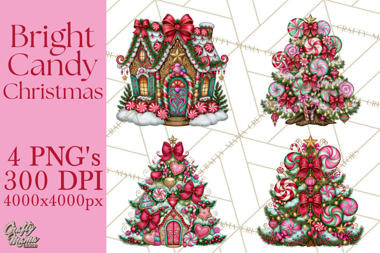 Bright Candy Christmas Village PNG, Whimsical Christmas example image 1