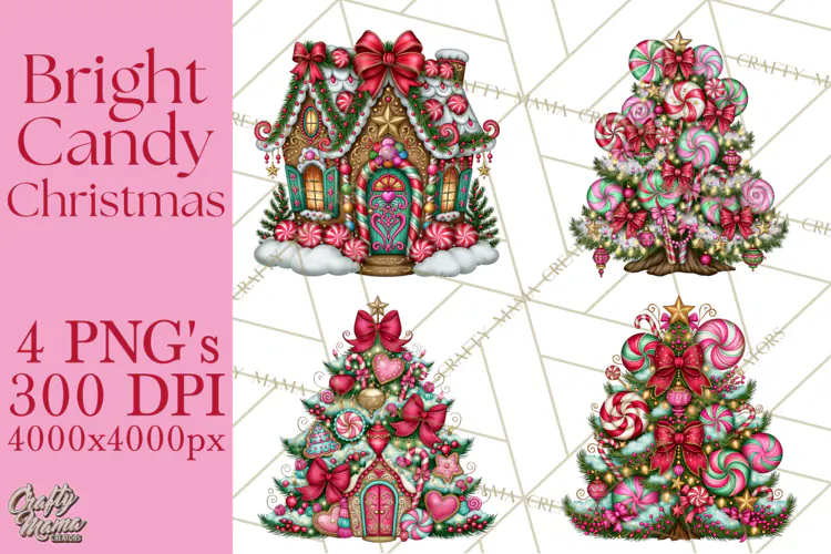 Bright Candy Christmas Village PNG, Whimsical Christmas