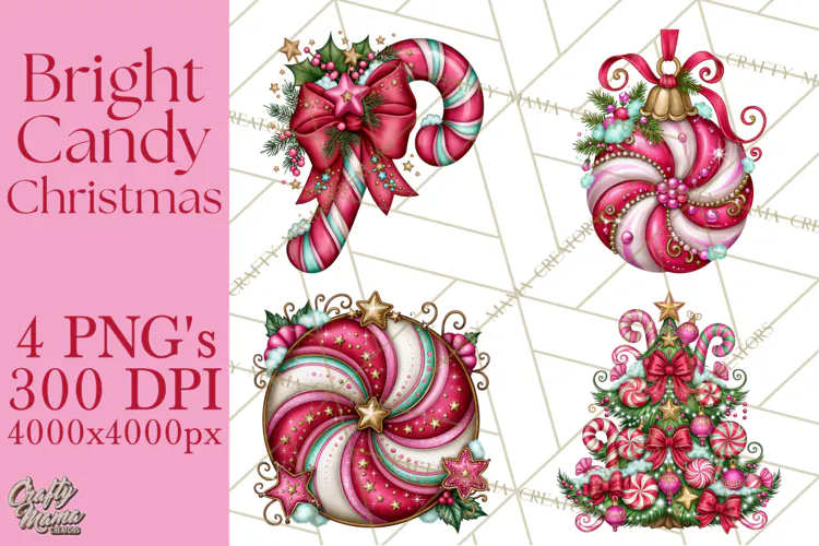 Bright Candy Christmas Village PNG, Whimsical Christmas