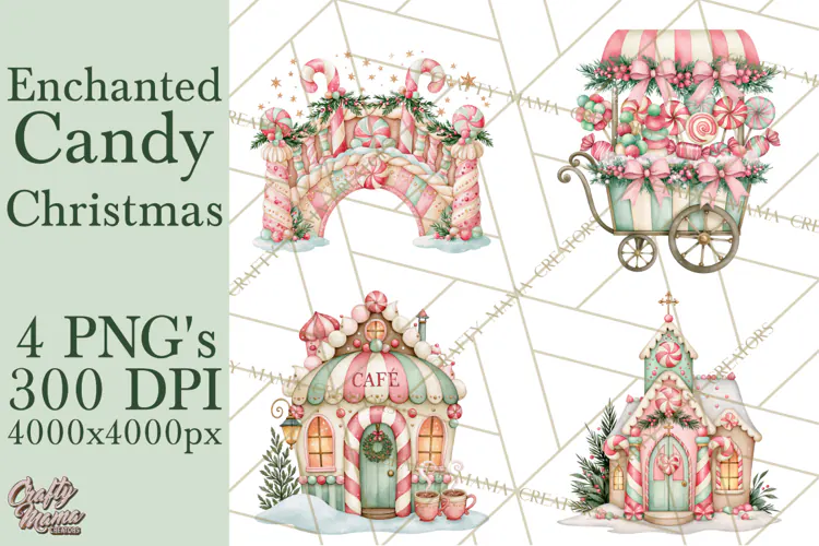 Candy Christmas Village PNG, Enchanted Christmas Decorations