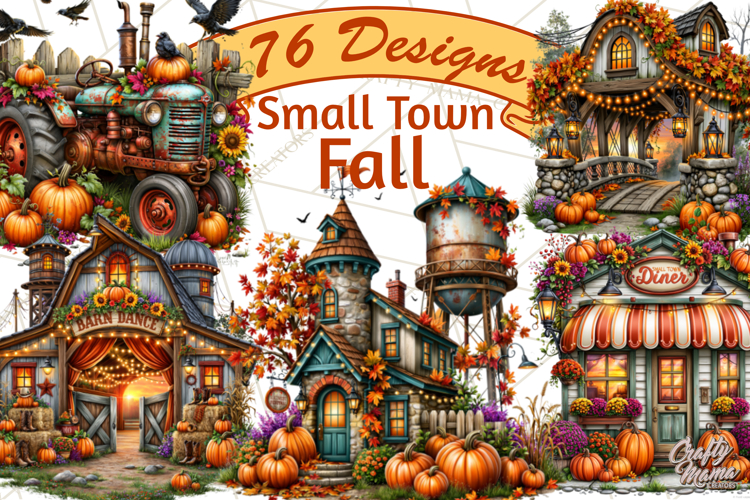 Small Town Fall Clipart Vintage Country Autumn PNG