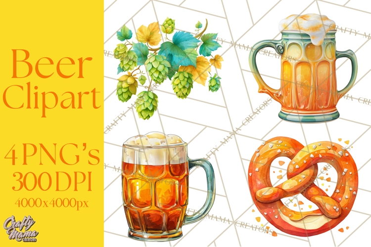 Beer Watercolor Clipart, Beer PNG, Beer Mug, Beer Bottle