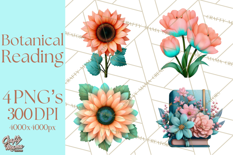 Botanical Books Clipart PNG Cottagecore Reading Florals