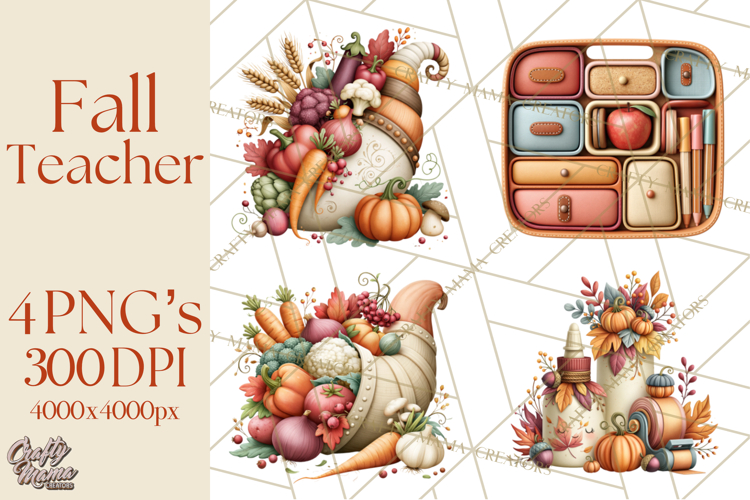 Fall Teacher School Supplies Clipart PNG