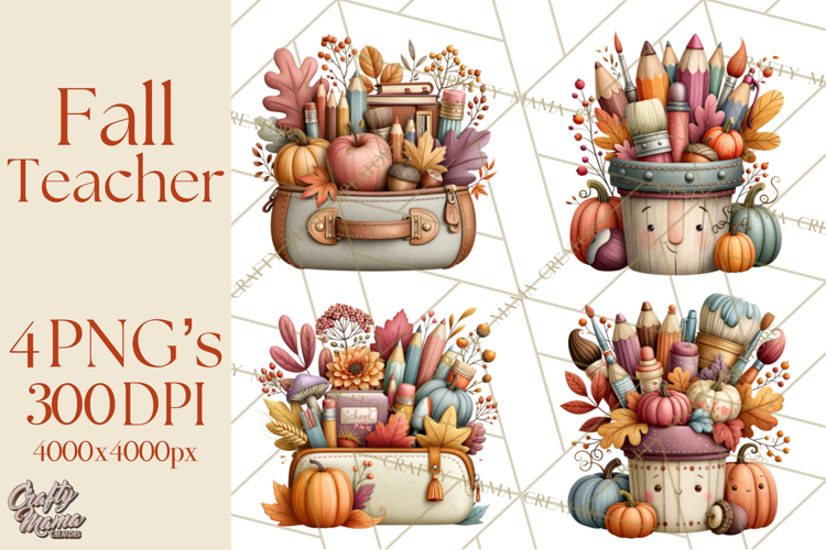 Fall Teacher School Supplies Clipart PNG