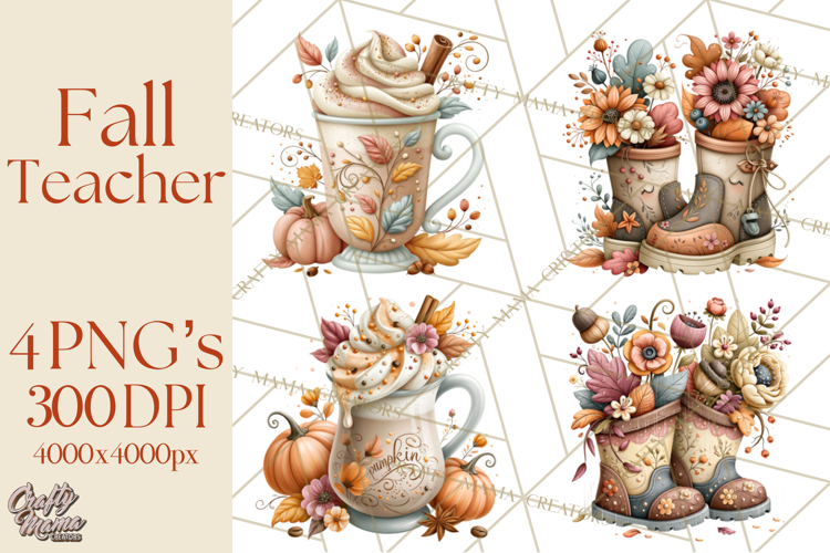 Fall Teacher School Supplies Clipart PNG