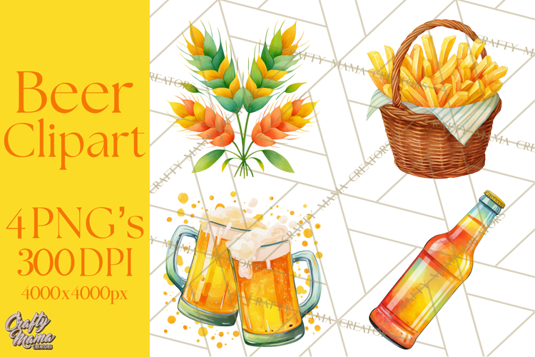 Beer Watercolor Clipart, Beer PNG, Beer Mug, Beer Bottle