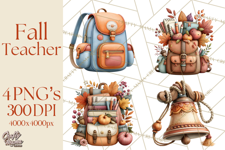 Fall Teacher School Supplies Clipart PNG