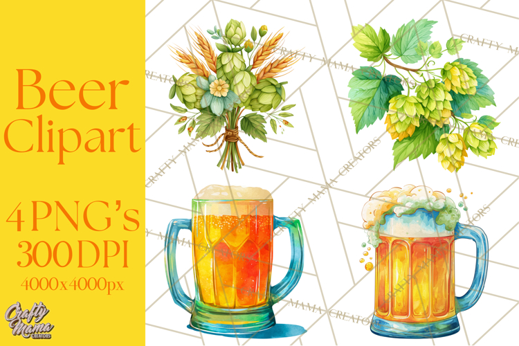 Beer Watercolor Clipart, Beer PNG, Beer Mug, Beer Bottle
