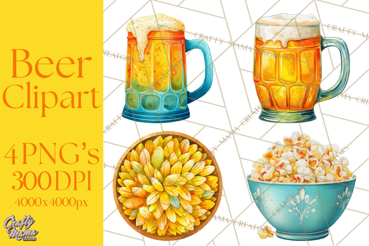 Beer Watercolor Clipart, Beer PNG, Beer Mug, Beer Bottle