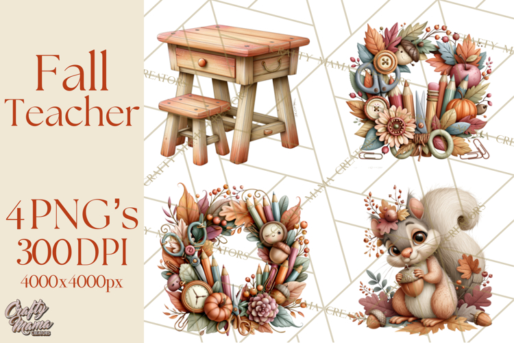 Fall Teacher School Supplies Clipart PNG