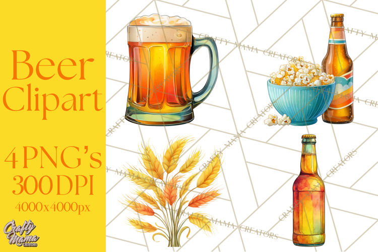 Beer Watercolor Clipart, Beer PNG, Beer Mug, Beer Bottle
