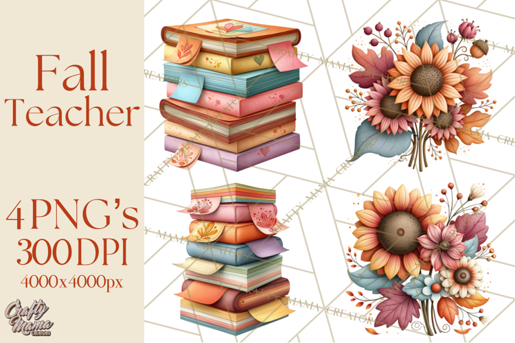 Fall Teacher School Supplies Clipart PNG