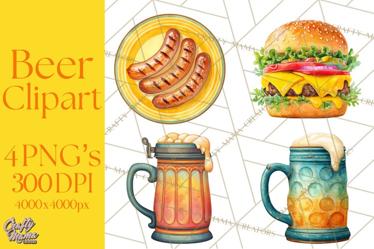 Beer Watercolor Clipart, Beer PNG, Beer Mug, Beer Bottle