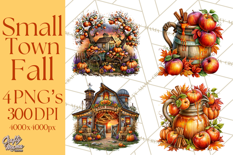 Small Town Fall Clipart Vintage Country Autumn PNG