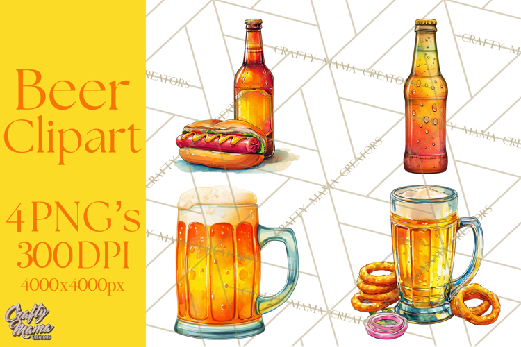 Beer Watercolor Clipart, Beer PNG, Beer Mug, Beer Bottle