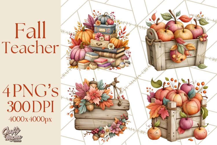 Fall Teacher School Supplies Clipart PNG