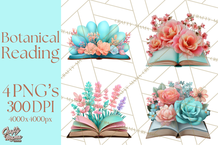 Botanical Books Clipart PNG Cottagecore Reading Florals