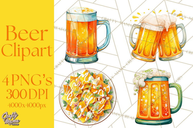 Beer Watercolor Clipart, Beer PNG, Beer Mug, Beer Bottle