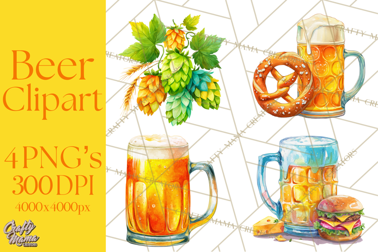 Beer Watercolor Clipart, Beer PNG, Beer Mug, Beer Bottle