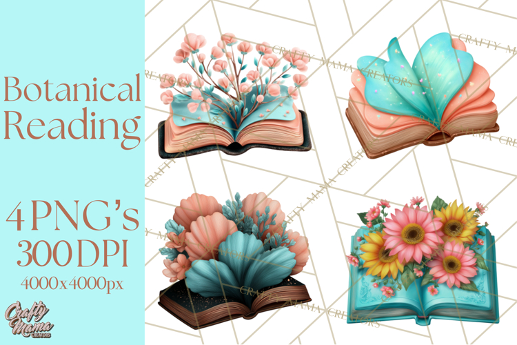 Botanical Books Clipart PNG Cottagecore Reading Florals