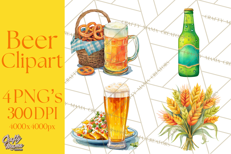 Beer Watercolor Clipart, Beer PNG, Beer Mug, Beer Bottle