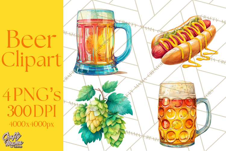 Beer Watercolor Clipart, Beer PNG, Beer Mug, Beer Bottle