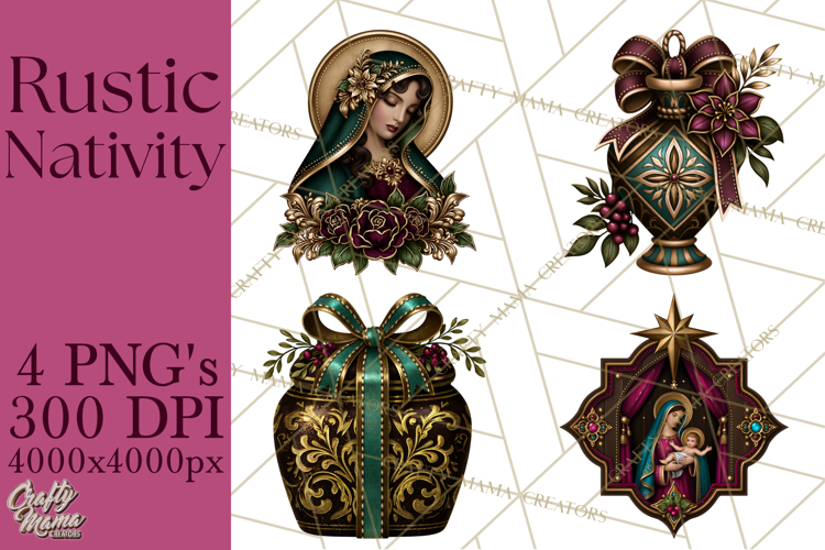 Rustic Nativity Folk Art Christmas Clipart PNG