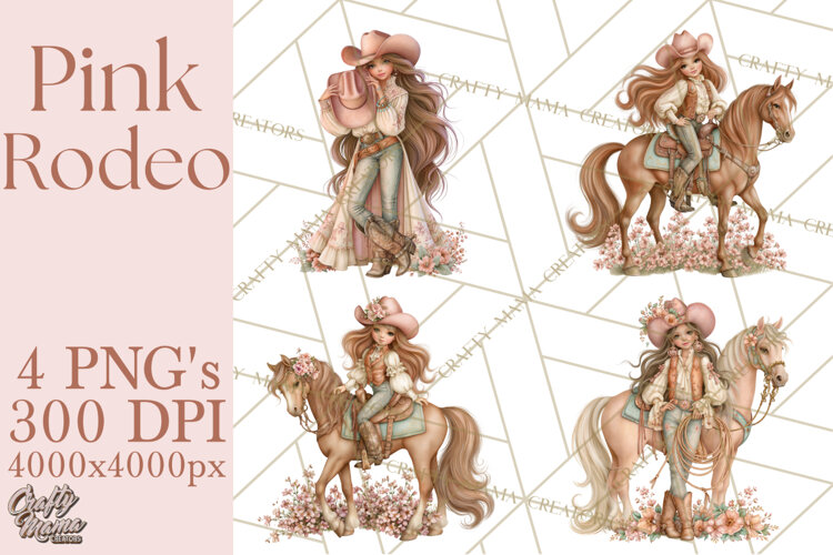 Pink Rodeo Western Clipart PNG, Rustic Cowgirl