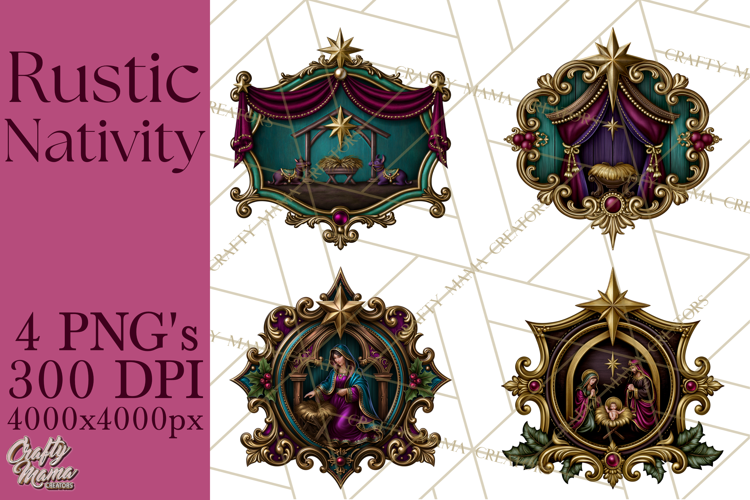 Rustic Nativity Folk Art Christmas Clipart PNG