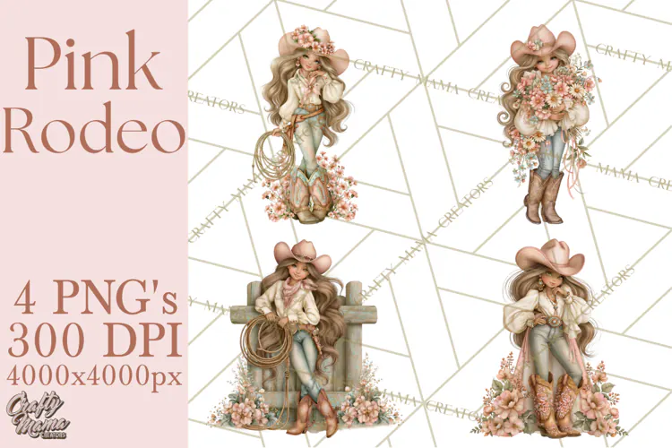 Pink Rodeo Western Clipart PNG, Rustic Cowgirl