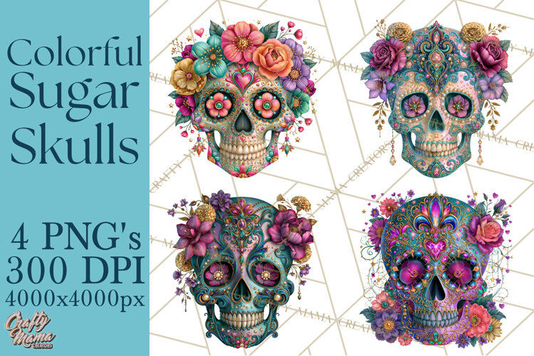 Sugar Skull Halloween Clipart PNG example image 1
