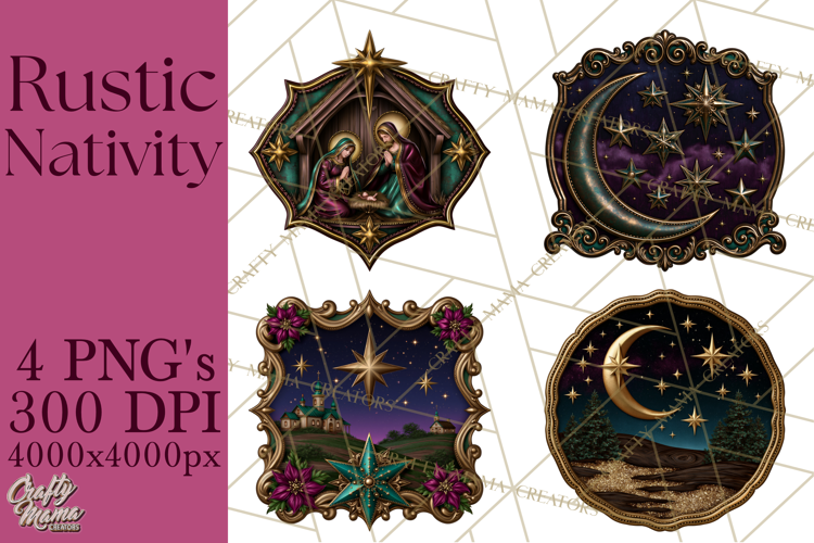 Rustic Nativity Folk Art Christmas Clipart PNG
