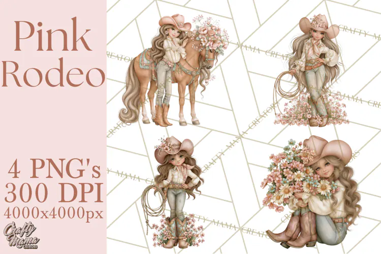 Pink Rodeo Western Clipart PNG, Rustic Cowgirl