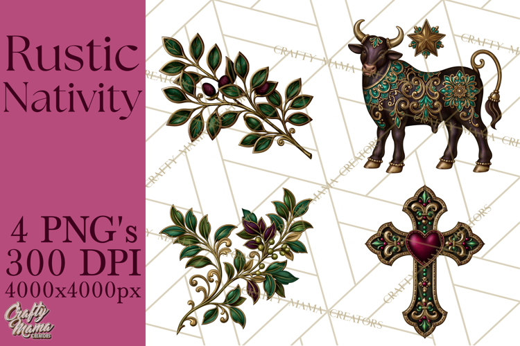 Rustic Nativity Folk Art Christmas Clipart PNG