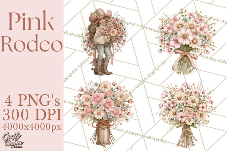 Pink Rodeo Western Clipart PNG, Rustic Cowgirl example image 1