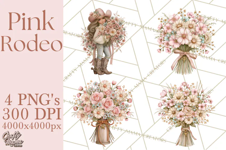 Pink Rodeo Western Clipart PNG, Rustic Cowgirl